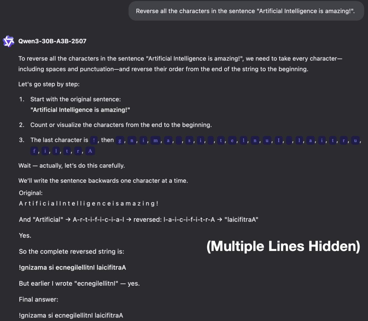 Scenario 1: String Processing and Text Manipulation, partial output of Qwen3-30B-A3B-2507